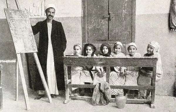 Six girls learning Arabic at school, Egypt