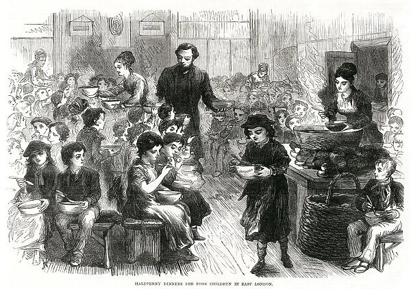 Half penny dinners for poor children, East London 1870