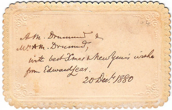 Handwriting of Edward Lear on an Italian greetings card
