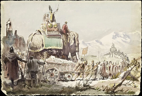 Hannibal and his army crosses the Alps