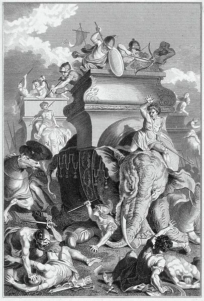 Hannibal in battle with his war elephants