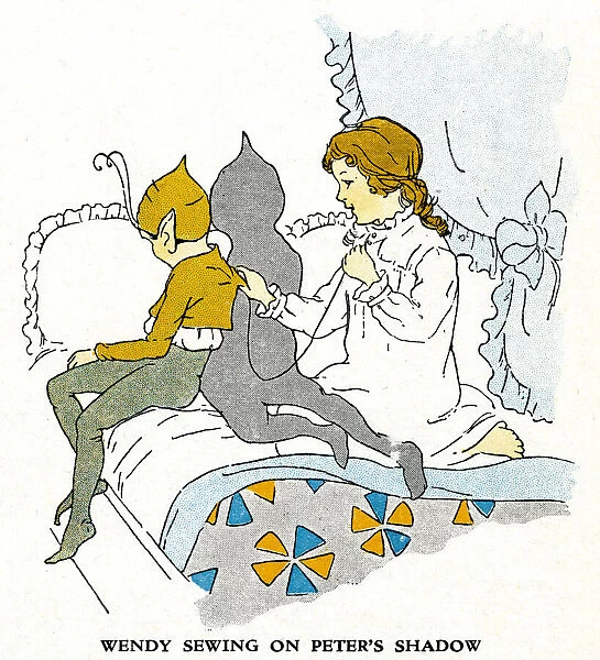 Illustration, Wendy sewing on Peter Pans shadow