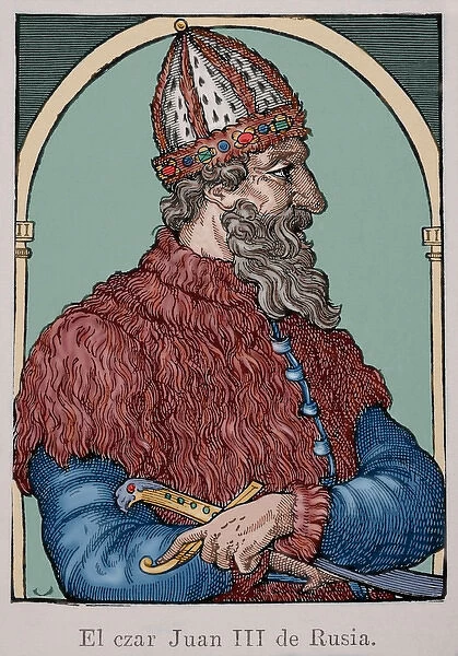 Ivan the Great (1440-1505). Engraving. Colored