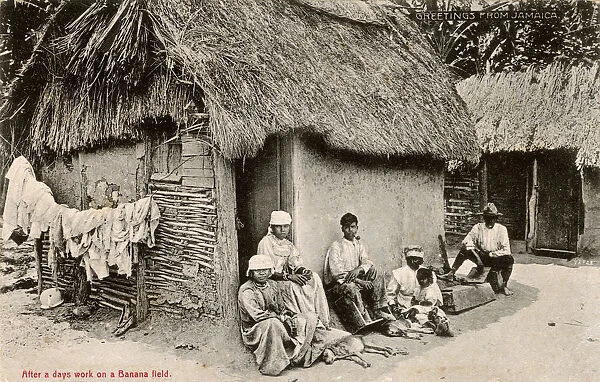 Jamaica - Villagers resting outside house after days work