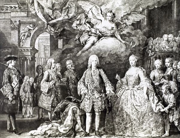 King Ferdinand VI and his wife Barbara of Braganza and his c