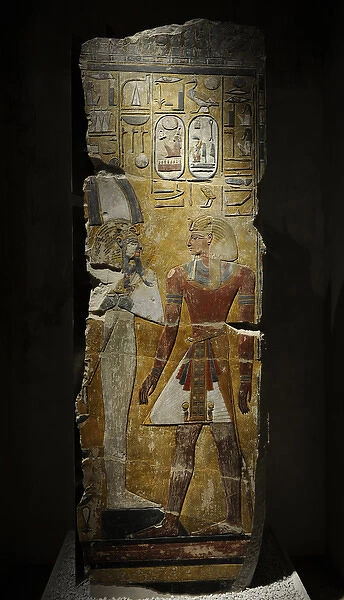 King Seti I in front of the God Osiris. Fragment of a pillar
