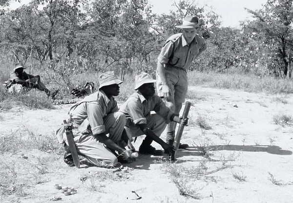 King?s African Rifles training with a light mortar, 1956