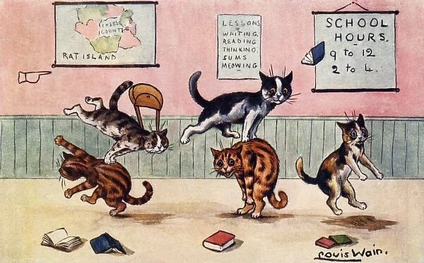 Leap Frog. Artist: Louis Wain. Happy cats having fun with a traditional