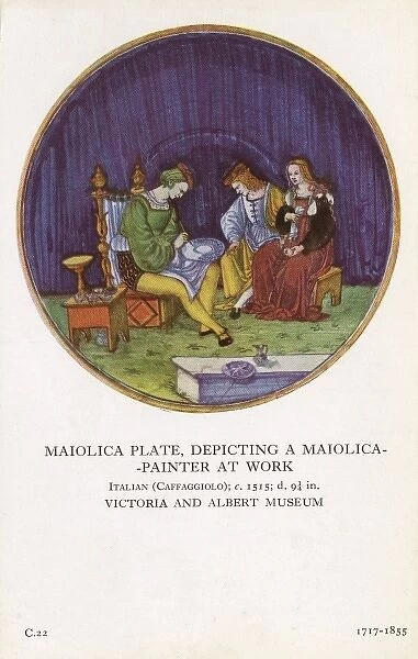 Maiolica Plate - A Maiolica painter at work