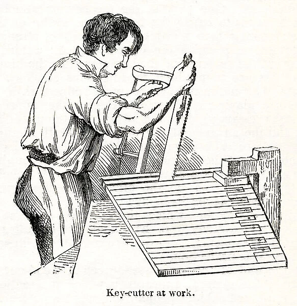 Man at work, Broadwood piano factory, London 1842