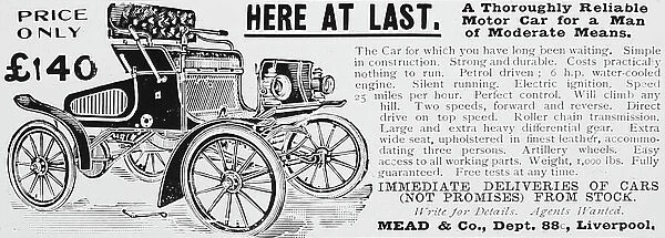 Mead & Co. veteran car advertisement, early 1900s