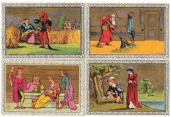Four medieval style Christmas and New Year cards