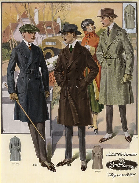 Men in Raglan and Ulsterette coats from the 1920s