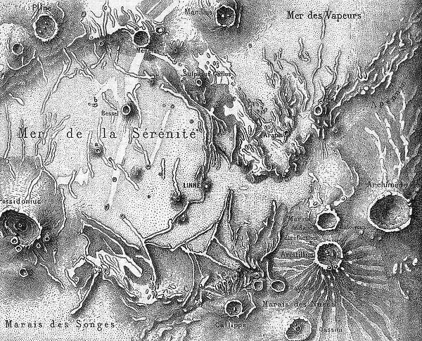MOON MAP. Map of part of the Moon, showing the Sea of Serenity (or Tranquillity) Date