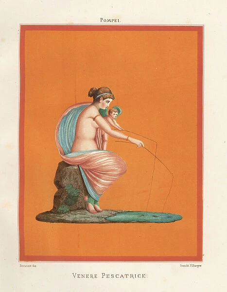 Mural of Venus and cupid fishing with rods from a pond