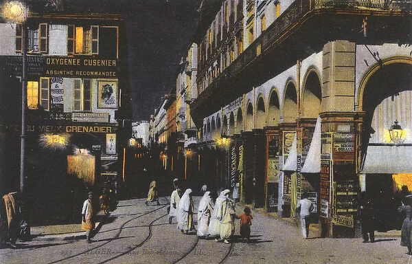 Night scene in Rue Bab-Azoun, Algiers, Algeria