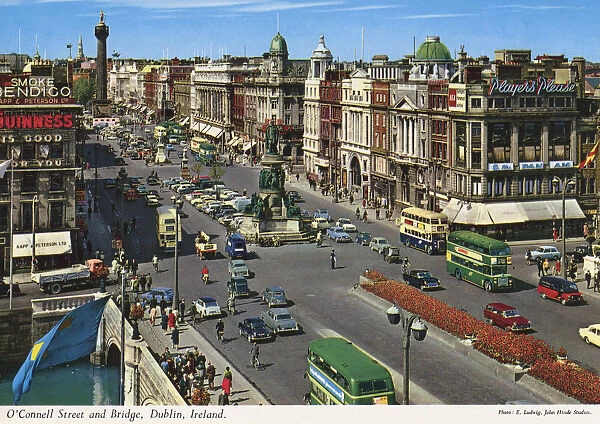 O Connell Street and Bridge with Nelsons Pillar, Dublin