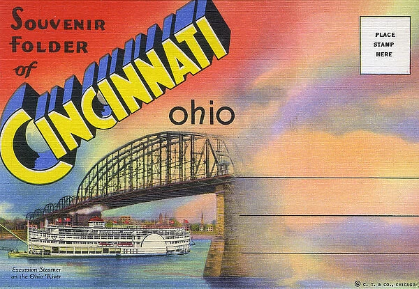 Ohio River with excursion steamer, Cincinnati, Ohio, USA