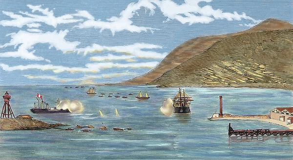The Pacific War. Battle of Iquique. The Chilean corvette Es