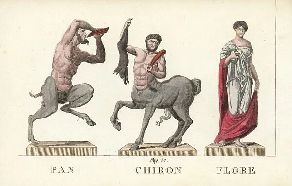 Pan, Chiron and Flora, gods of nature, medicine and flowers