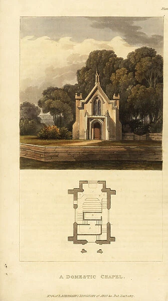 Plan and elevation of a Regency Era, Gothic style