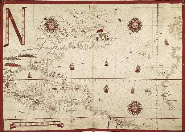 Portolan chart, 1591. Map of the North Atlantic