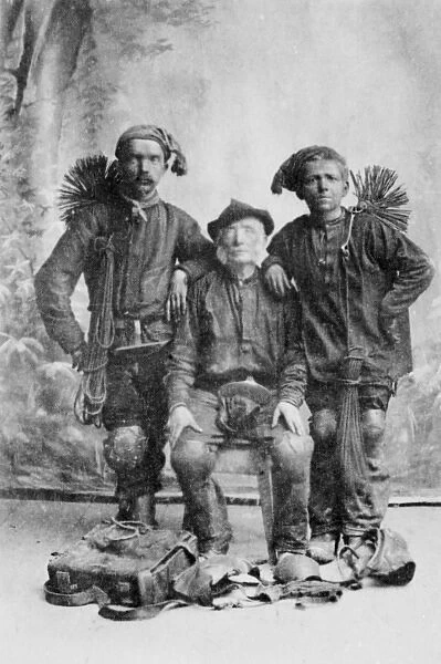 Portrait photograph of three French chimney sweeps