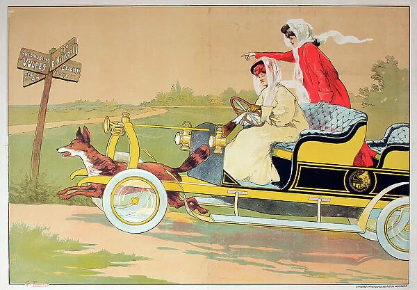 Poster, women in car on country road