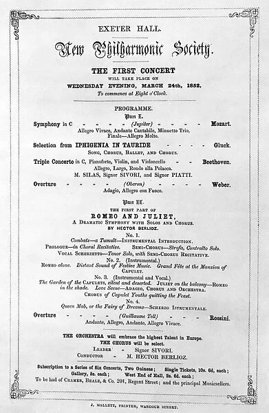 Programme for Exeter Hall, London, 1852