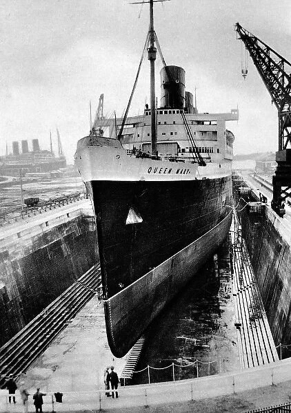 R. M. S. Queen Mary in dry dock, Southampton, April 1936