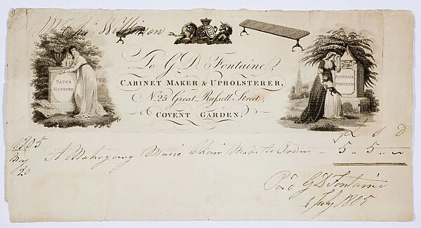 Receipt confirming payment for a mahogany music chair manufactured by G.D