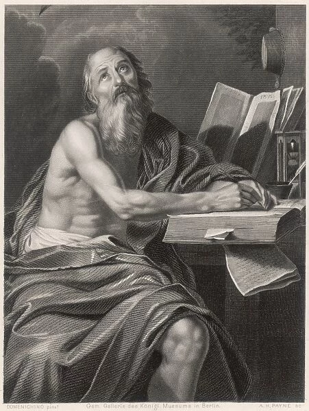 Saint Jerome, theologian, writing in his cell