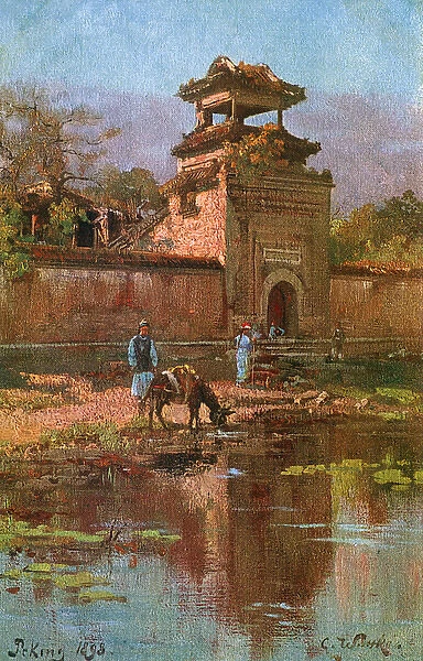 Scene outside a city gate, Beijing (Peking), China