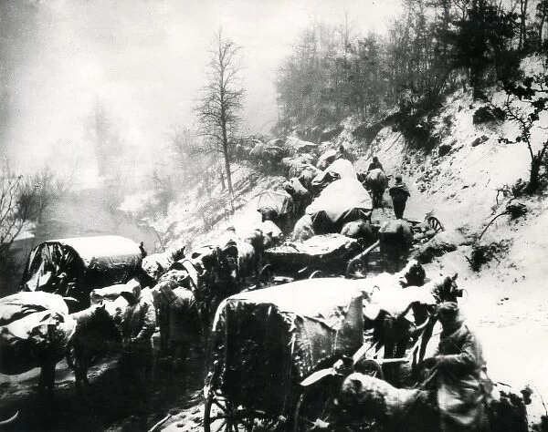 Serbian retreating to Albania through the snow, WW1