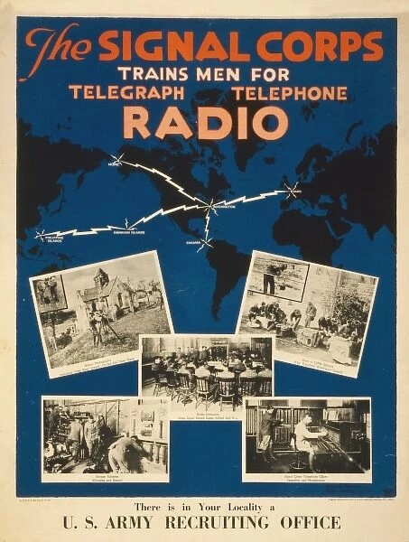 The Signal Corps trains men for telegraph, telephone, radio