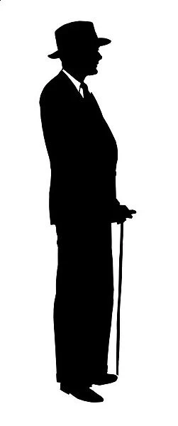Silhouette of man with walking cane