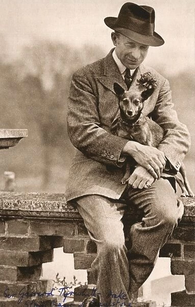 Sir Hugh Garrard Tyrwhitt-Drake with his dog