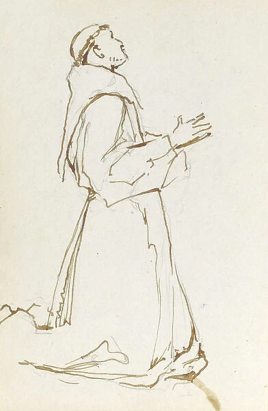Sketch of praying monk