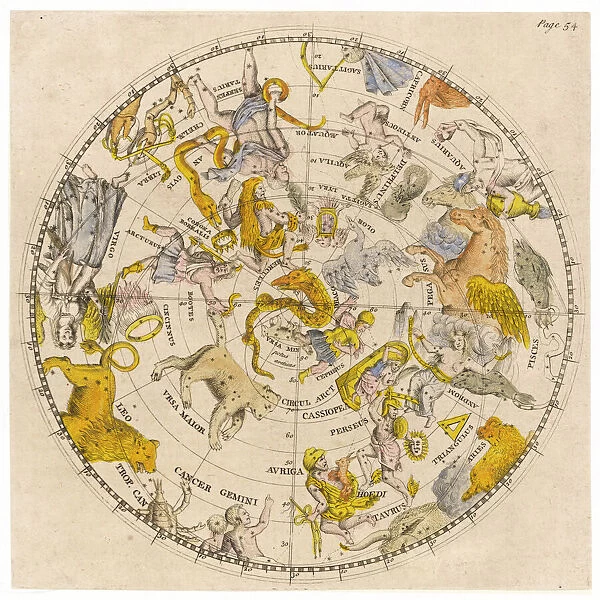 SKY CHART. Sky chart showing the signs of the Zodiac and other celestial features