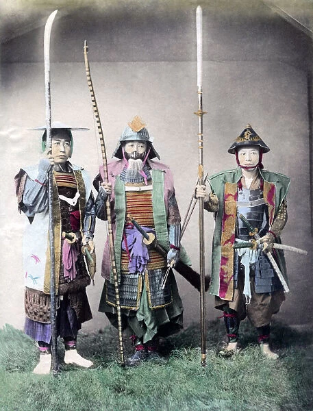 Three soldiers, Japan, circa 1880s. Date: circa 1880s