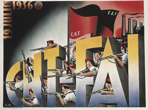 Spanish Civil War. Anarchist poster of the CNT-FAI
