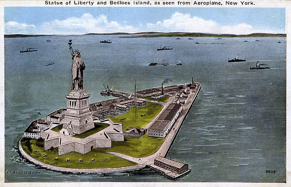 The Statue of Liberty and Bedloes Island - Aerial view