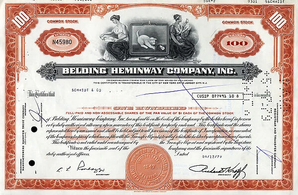 Stock Share Certificate - Belding Hemingway Company Inc