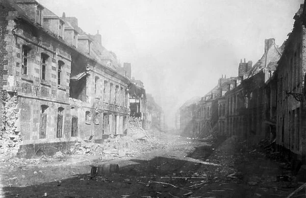 Street in Bapaume during capture, Western Front, WW1