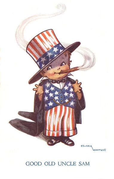 Uncle Sam. Small child dressed as Uncle Sam and smoking a cigar