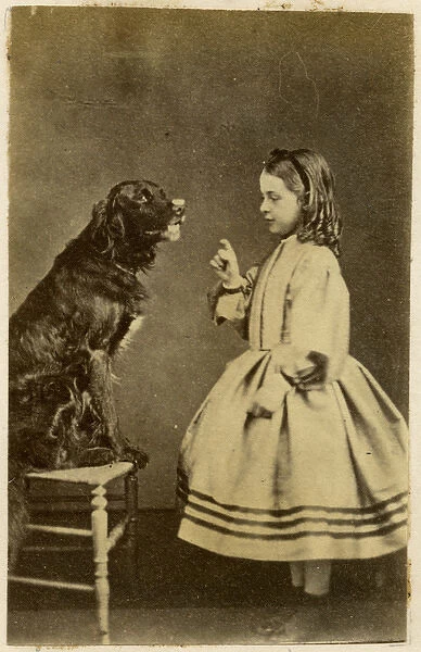 Victorian girl training her dog