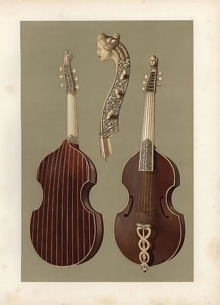 Viola da gamba or bass viol with carved ivory head and neck