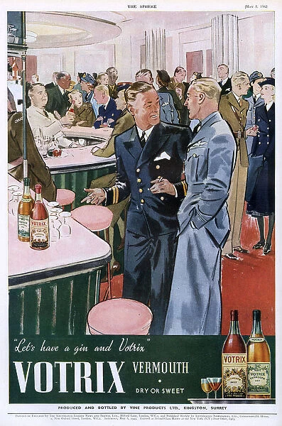 Votrix Vermouth advert with bar scene, 1943