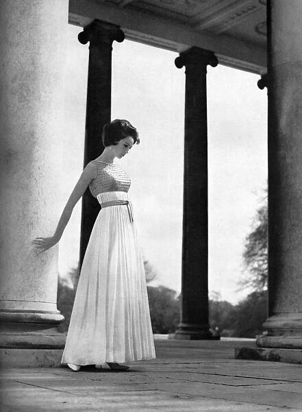 White pure silk chiffon ball dress by Victor Stiebel