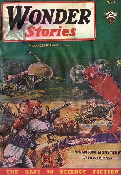 Wonder Stories Scifi Magazine Cover, Phantom Monsters